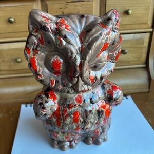 VNTG CERAMIC WINKING OWL CONTAINER Colorful Owl Sculpture